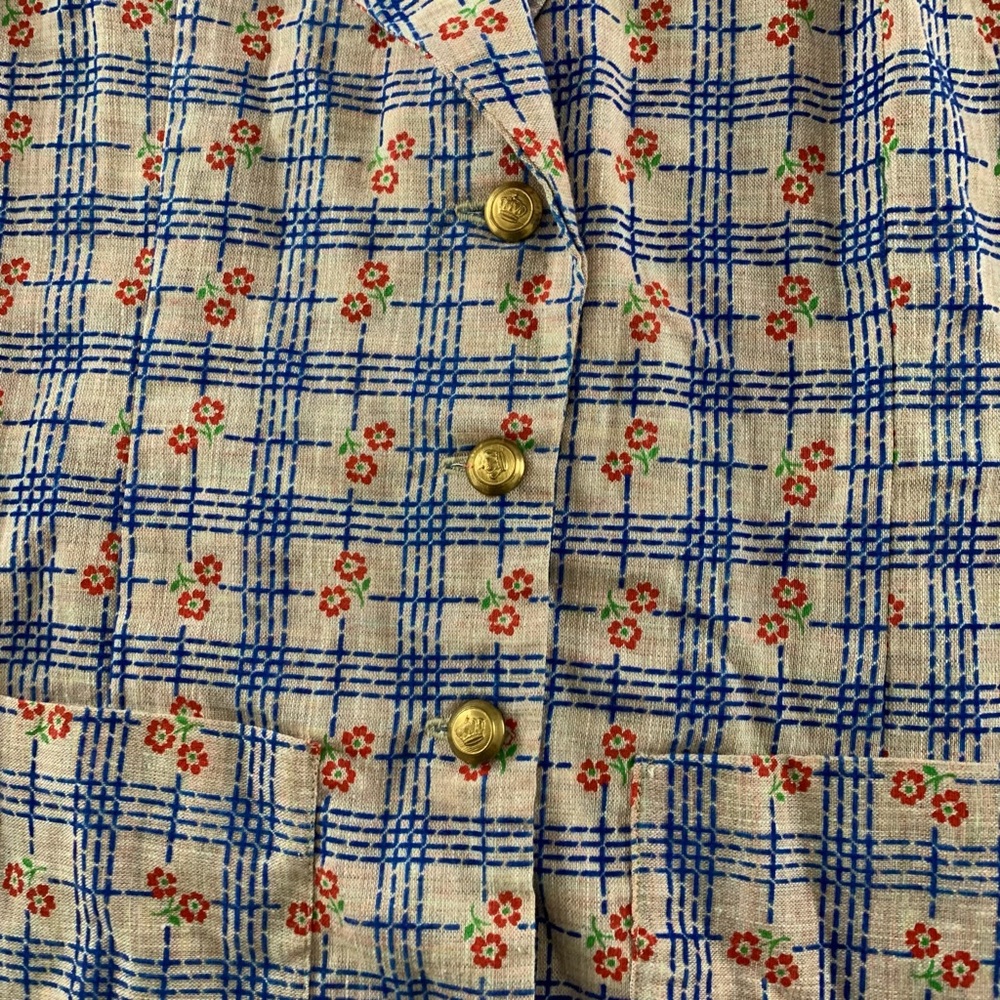 Vintage 1970s Daisy Floral Plaid 3 Button Statement Blazer Oversized Han… - Picture 9 of 15